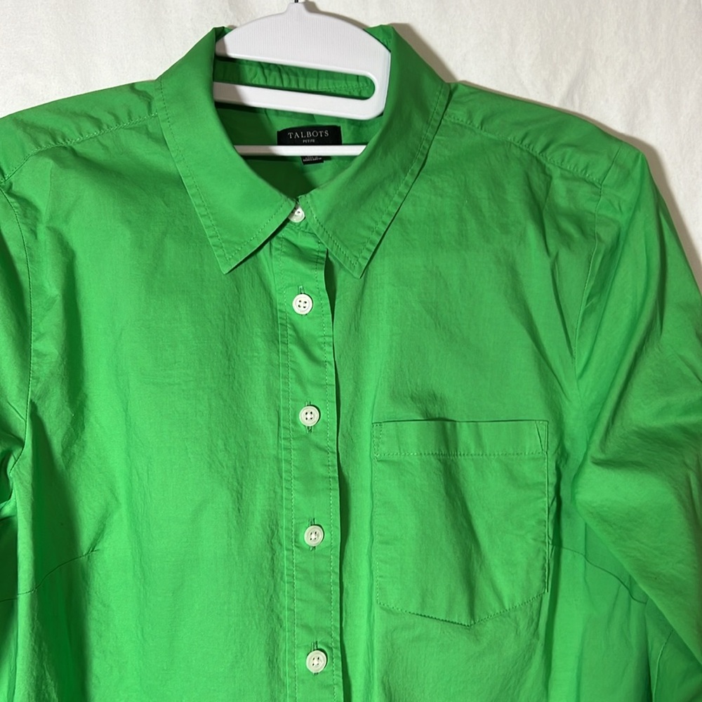 Talbots Size Mp Green Long Sleeve Button Up Top - image 2